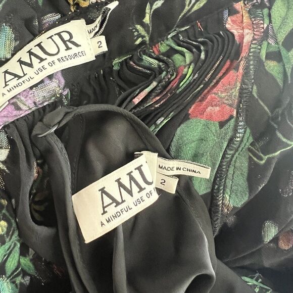 Amur Yael A line Dress In Black Floating Floral Size 2 - Picture 8 of 16